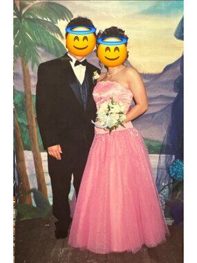 Vintage Y2K Alyce Designs Hot Pink Sequin Beaded Drop Waist Ball Gown Prom Dress